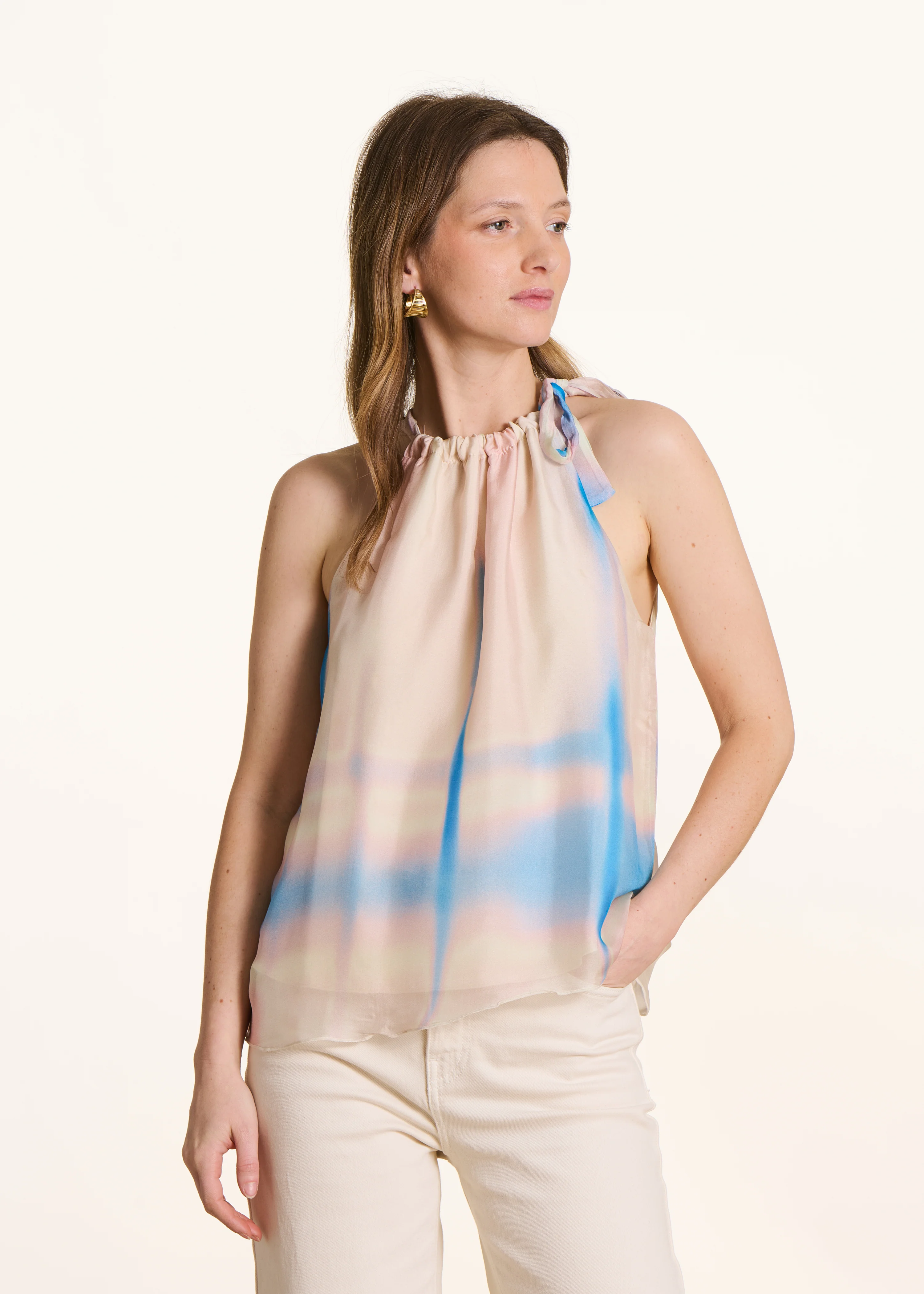 Top ample rose pastel imprimé tie & dye